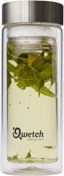 Qwetch Dubbelwandige glazen theepot met geborsteld roestvrij staal