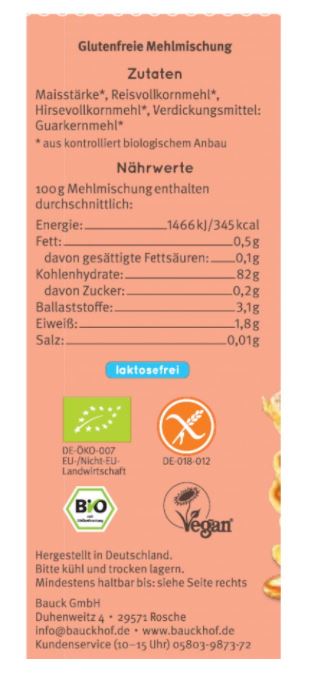 Bauckhof Bio-Meelmix Universeel(glutenvrij) 800g